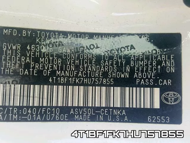 4T1BF1FK7HU757855 фото 2