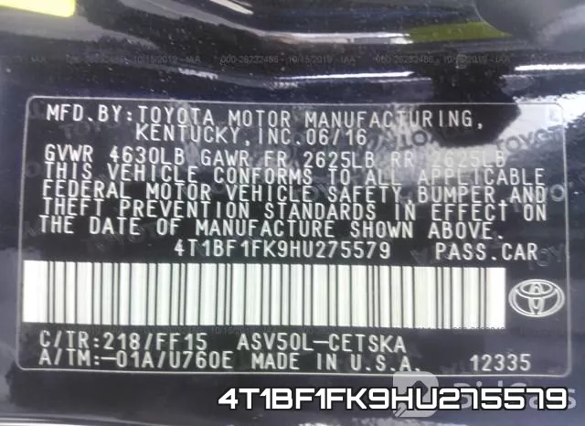 4T1BF1FK9HU275579 фото 9