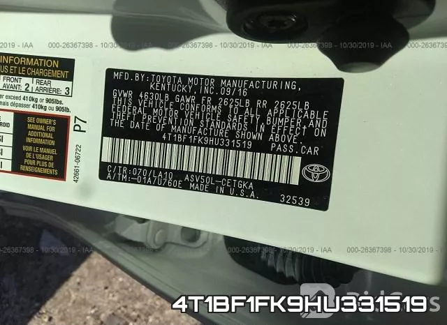 4T1BF1FK9HU331519 фото 10