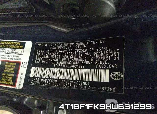 4T1BF1FK9HU631299 фото 10