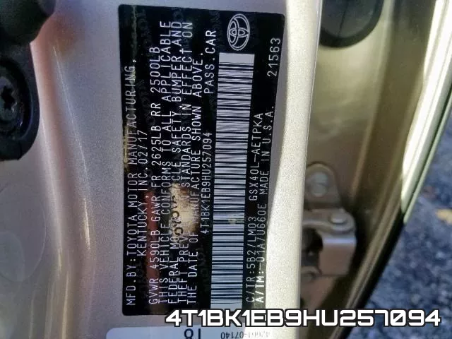 4T1BK1EB9HU257094 фото 2