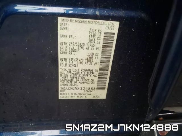 5N1AZ2MJ7KN124888 фото 2