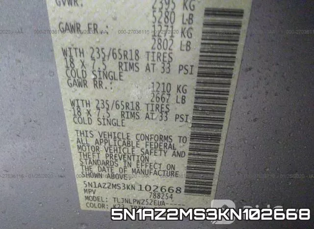 5N1AZ2MS3KN102668 фото 10
