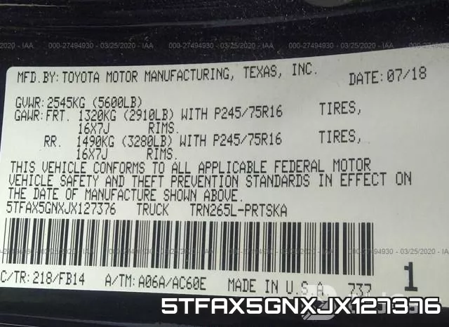 5TFAX5GNXJX127376 фото 10