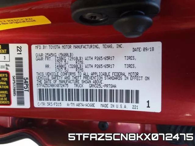 5TFAZ5CN8KX072475 фото 2