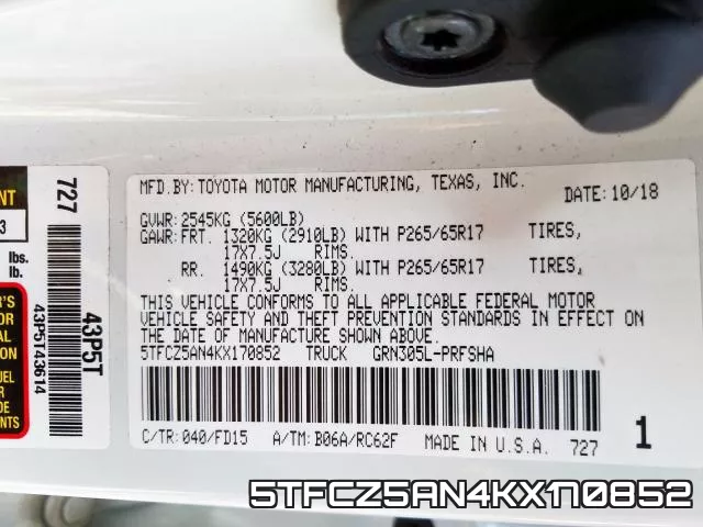 5TFCZ5AN4KX170852 фото 2