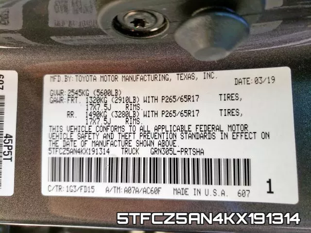 5TFCZ5AN4KX191314 фото 2