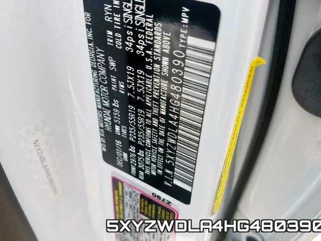 5XYZWDLA4HG480390 фото 2