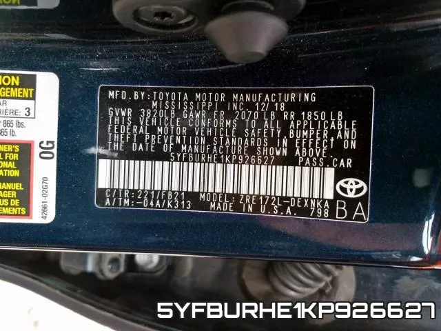 5YFBURHE1KP926627 фото 2