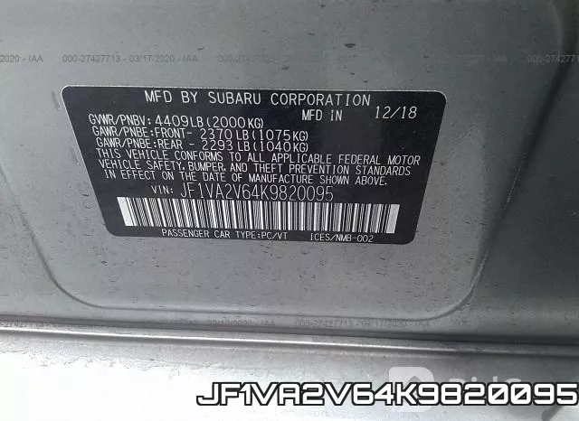 JF1VA2V64K9820095 фото 10