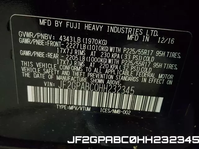 JF2GPABC0HH232345 фото 2