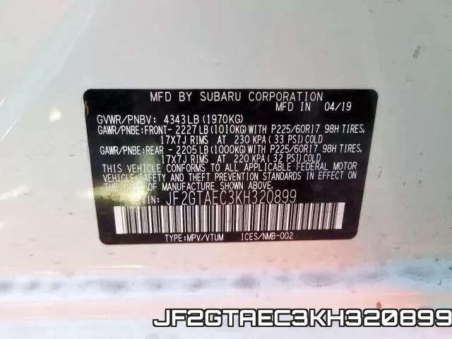JF2GTAEC3KH320899 фото 2