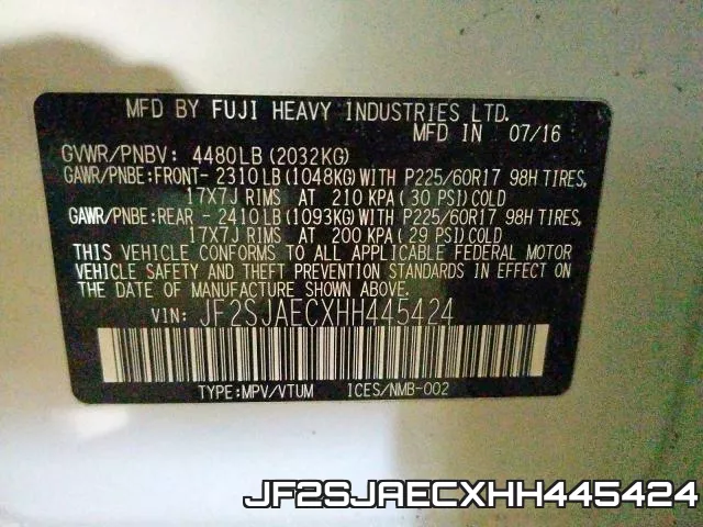 JF2SJAECXHH445424 фото 2