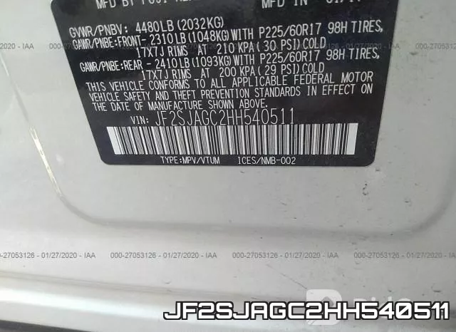 JF2SJAGC2HH540511 фото 10
