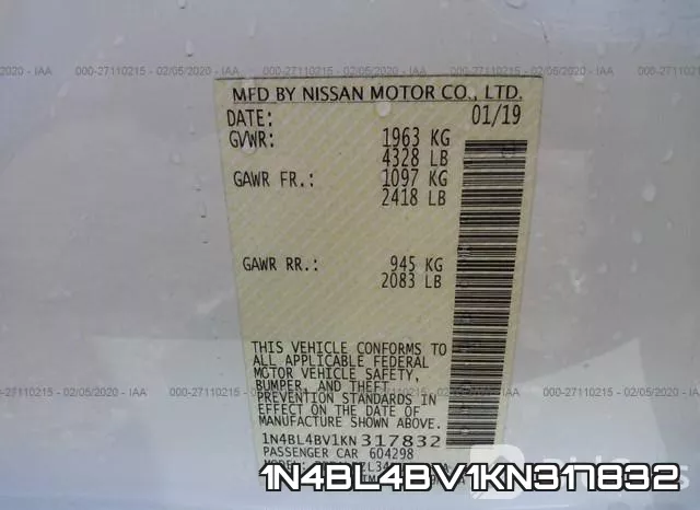 1N4BL4BV1KN317832 фото 10