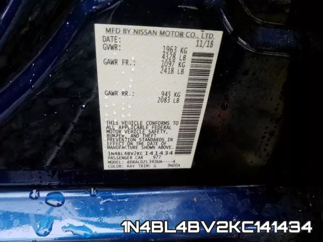 1N4BL4BV2KC141434 фото 2
