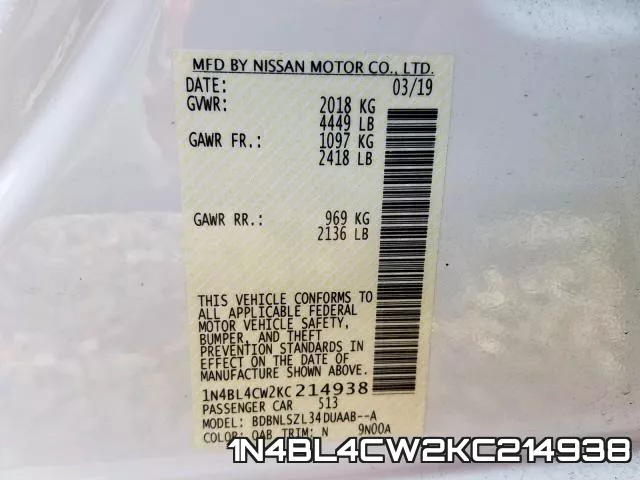 1N4BL4CW2KC214938 фото 2