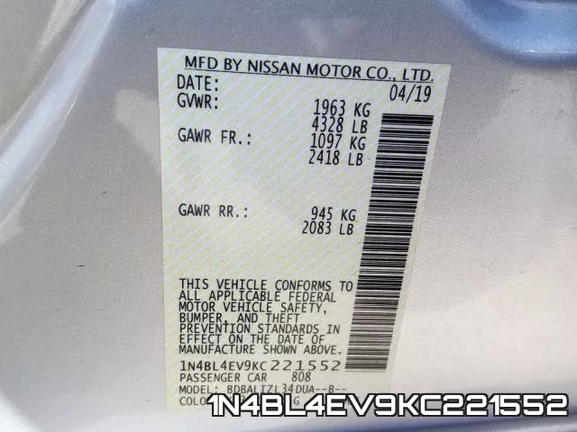 1N4BL4EV9KC221552 фото 2