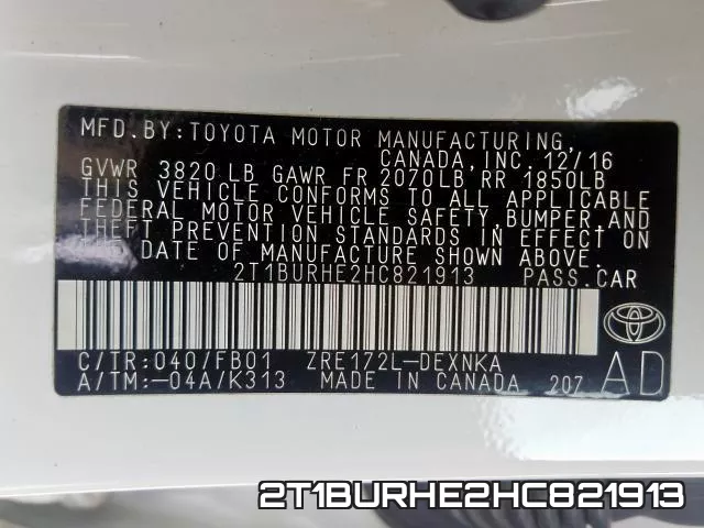 2T1BURHE2HC821913 фото 2