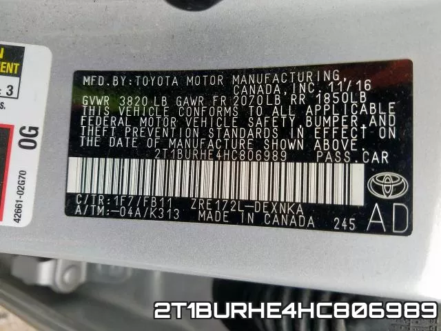 2T1BURHE4HC806989 фото 2