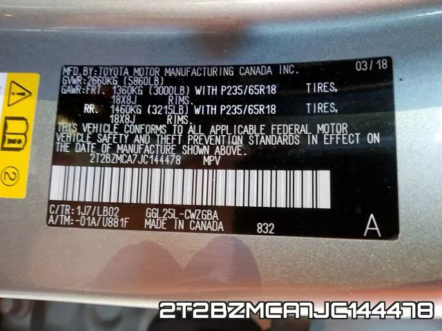 2T2BZMCA7JC144478 фото 2