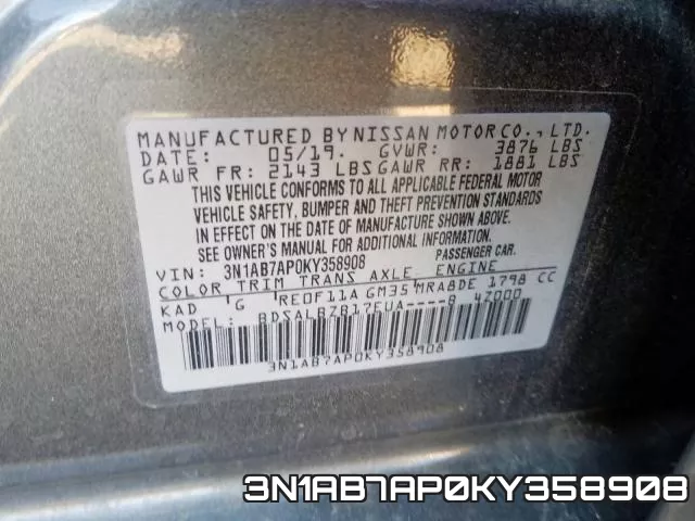 3N1AB7AP0KY358908 фото 2