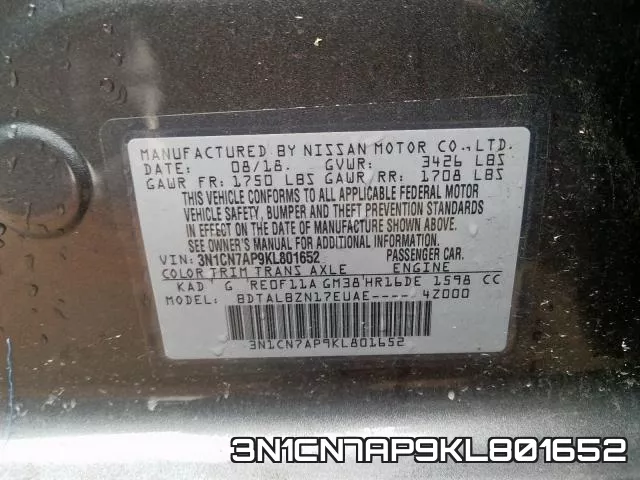 3N1CN7AP9KL801652 фото 2