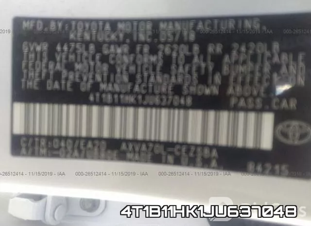 4T1B11HK1JU637048 фото 10
