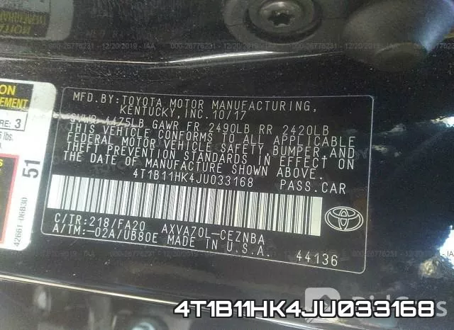 4T1B11HK4JU033168 фото 10