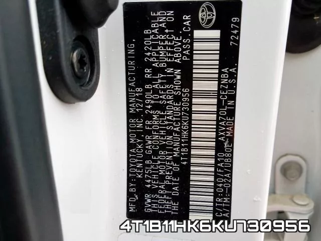 4T1B11HK6KU730956 фото 2