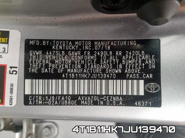 4T1B11HK7JU139470 фото 2