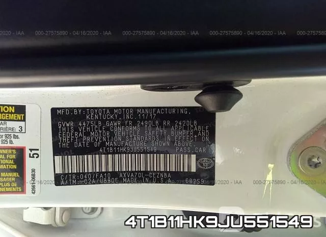 4T1B11HK9JU551549 фото 10