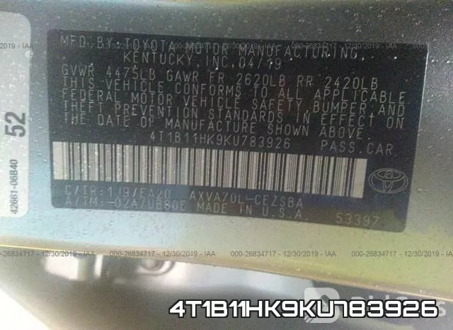 4T1B11HK9KU783926 фото 10