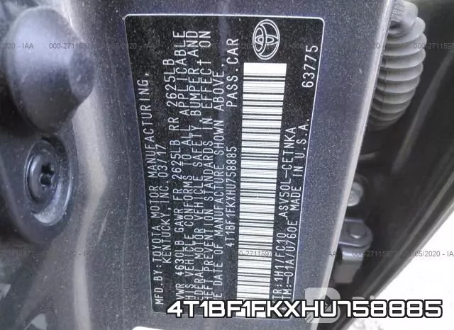 4T1BF1FKXHU758885 фото 10