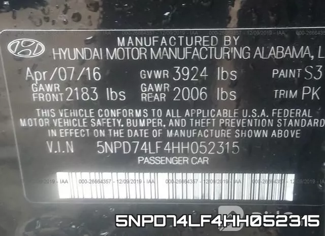 5NPD74LF4HH052315 фото 10