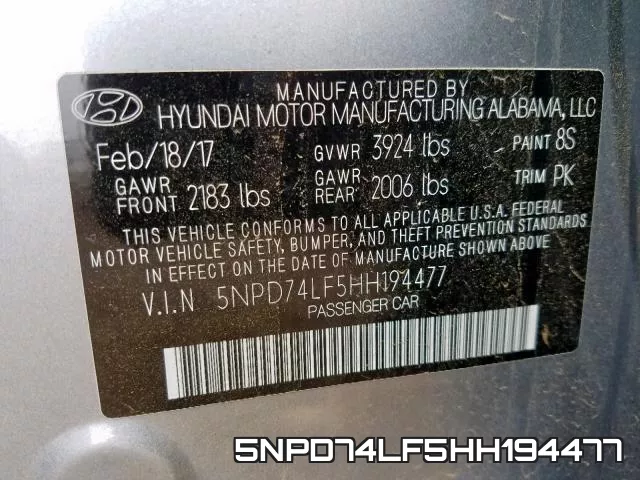 5NPD74LF5HH194477 фото 2