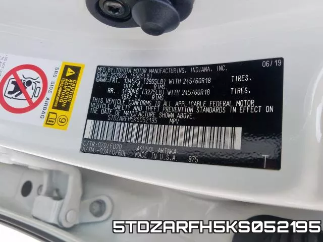 5TDZARFH5KS052195 фото 2