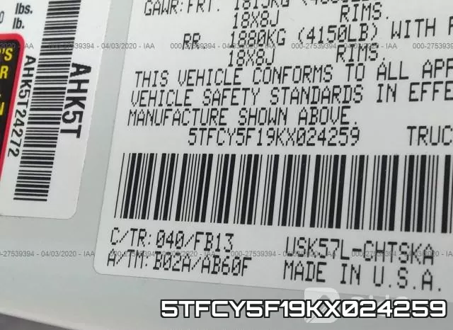5TFCY5F19KX024259 фото 10