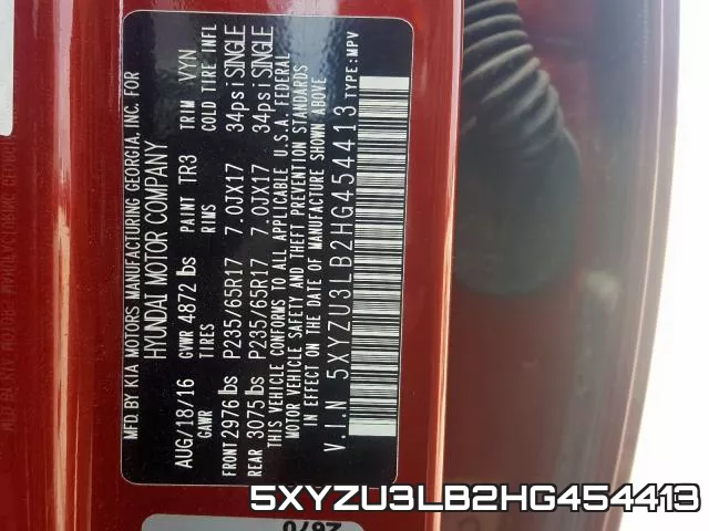 5XYZU3LB2HG454413 фото 2