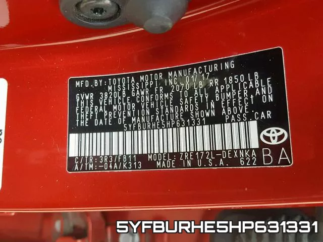 5YFBURHE5HP631331 фото 2