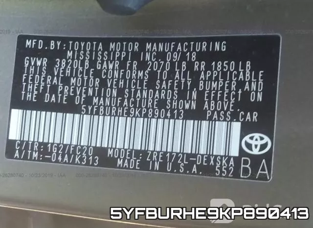 5YFBURHE9KP890413 фото 10