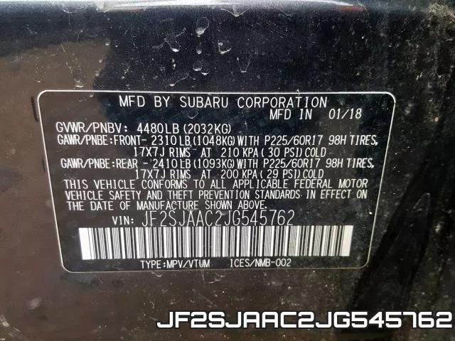 JF2SJAAC2JG545762 фото 2