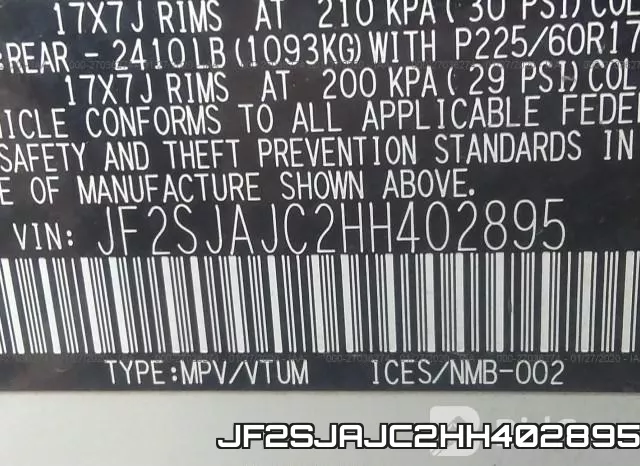 JF2SJAJC2HH402895 фото 10