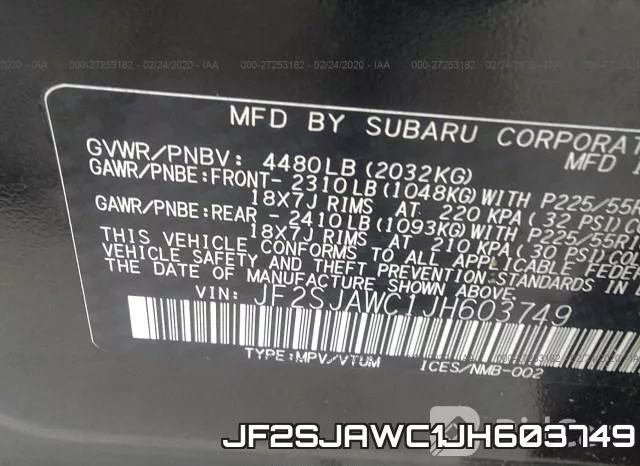 JF2SJAWC1JH603749 фото 10
