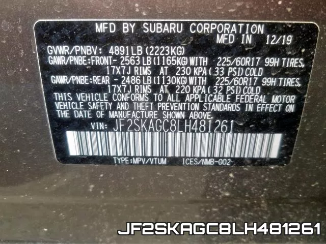 JF2SKAGC8LH481261 фото 2