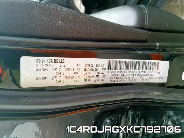 1C4RDJAGXKC792706 фото 2