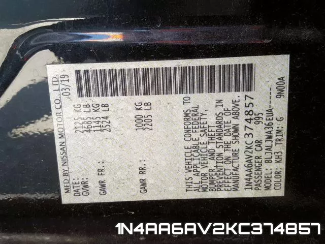 1N4AA6AV2KC374857 фото 2