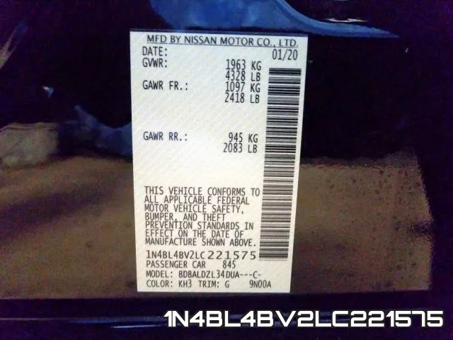 1N4BL4BV2LC221575 фото 2