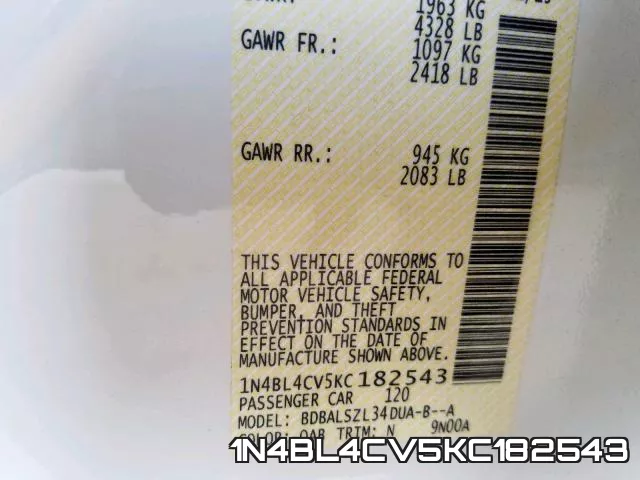 1N4BL4CV5KC182543 фото 2