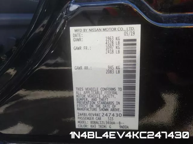 1N4BL4EV4KC247430 фото 2
